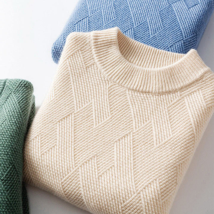 Leon - Men's Cashmere Geometric Knit Crewneck Sweater