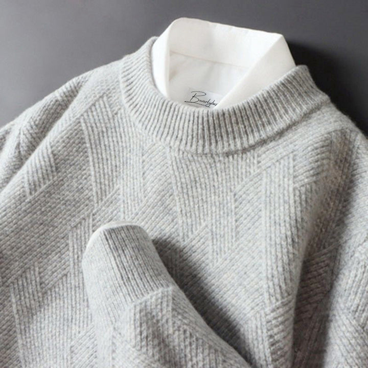 Leon - Men's Cashmere Geometric Knit Crewneck Sweater