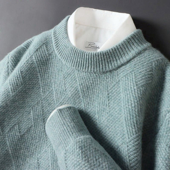 Leon - Men's Cashmere Geometric Knit Crewneck Sweater