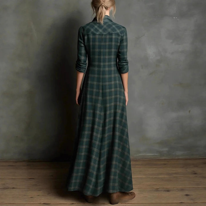 Lexi - Women's Plaid V-Neck Button Down Maxi Dress