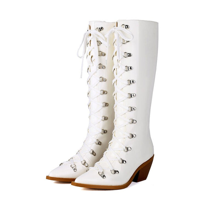Leylani - Women’s Knee High Lace Up Block Heel Boots 3