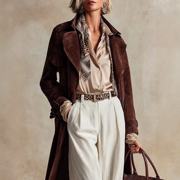 Lilian - Women's Long Suede Trench Coat