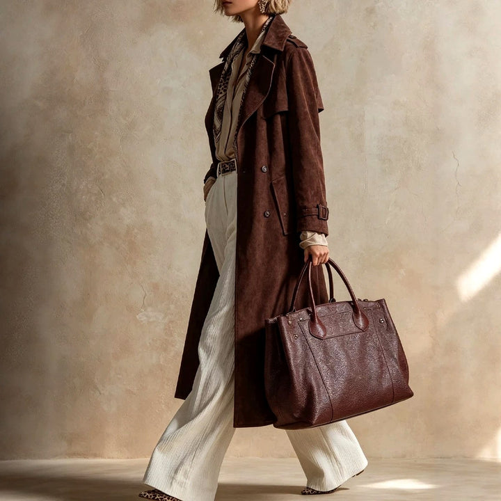 Lilian - Women's Long Suede Trench Coat