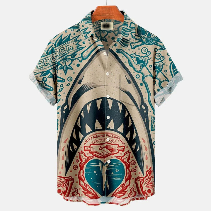 Louis Morel Bold Shark Art Button-Down Shirt