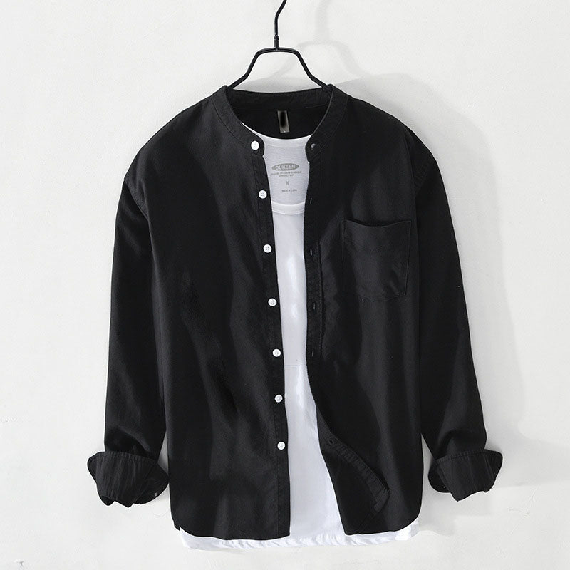 Louis Morel Casual Button-Up Shirt with Stand Collar