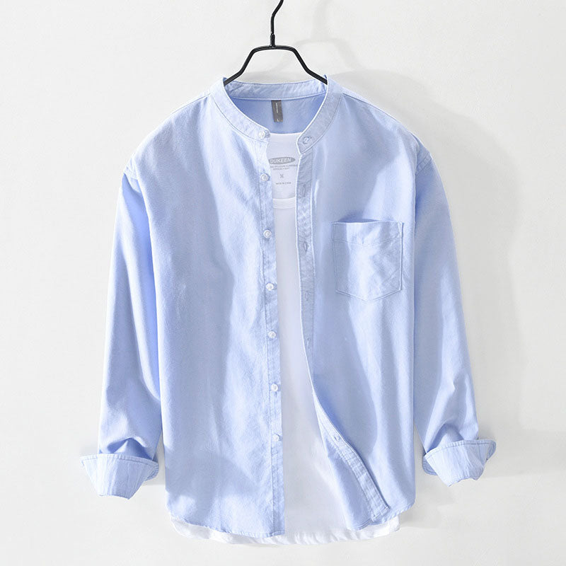 Louis Morel Casual Button-Up Shirt with Stand Collar