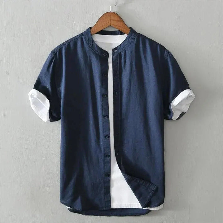 Louis Morel Casual Short Sleeve Mandarin Collar Shirt