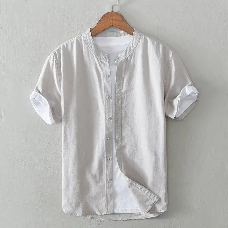 Louis Morel Casual Short Sleeve Mandarin Collar Shirt