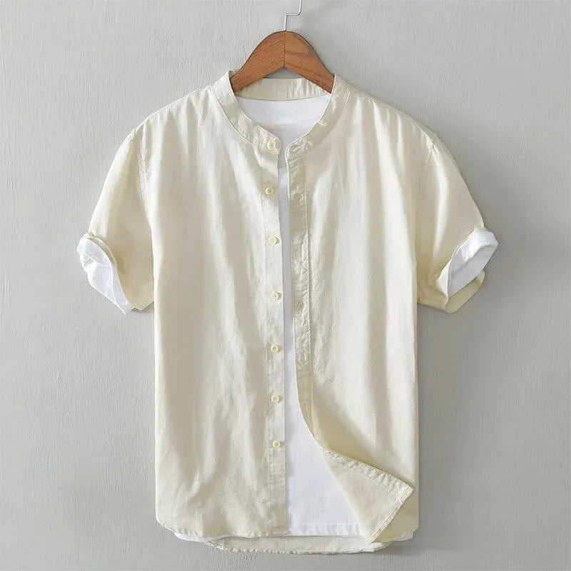 Louis Morel Casual Short Sleeve Mandarin Collar Shirt