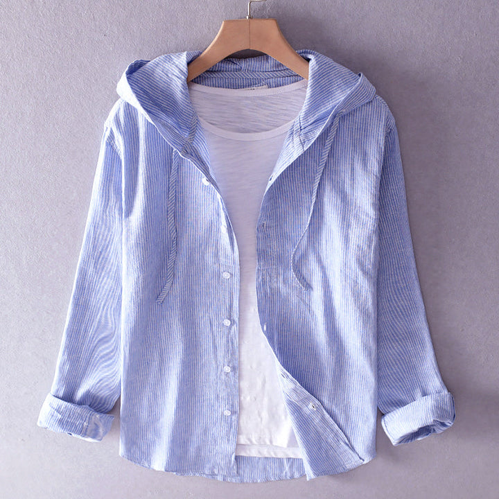 Louis Morel Hooded Button-Up Linen Shirt