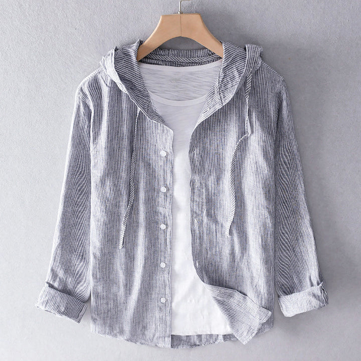 Louis Morel Hooded Button-Up Linen Shirt