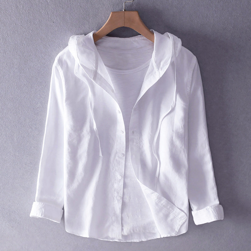 Louis Morel Hooded Button-Up Linen Shirt