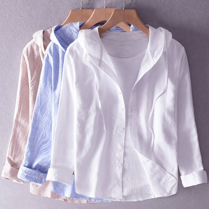 Louis Morel Hooded Button-Up Linen Shirt