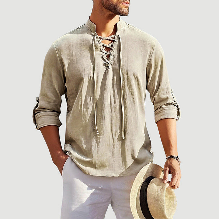 Louis Morel Lace-Up Neck Cotton Shirt