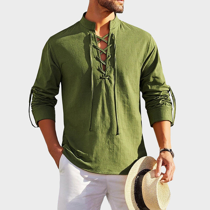 Louis Morel Lace-Up Neck Cotton Shirt