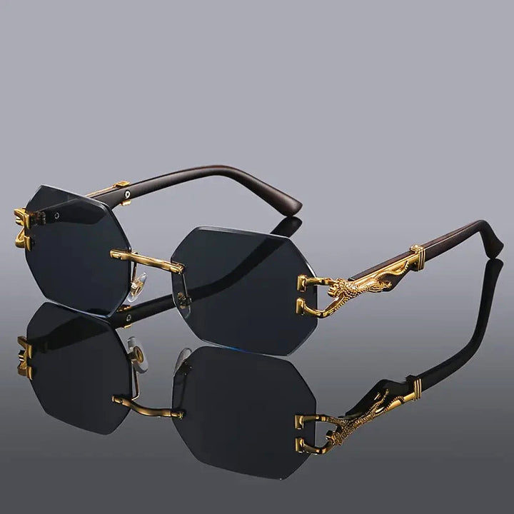 Louis Morel Octagonal Lens Rimless Sunglasses