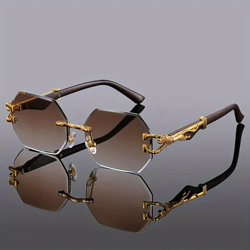 Louis Morel Octagonal Lens Rimless Sunglasses