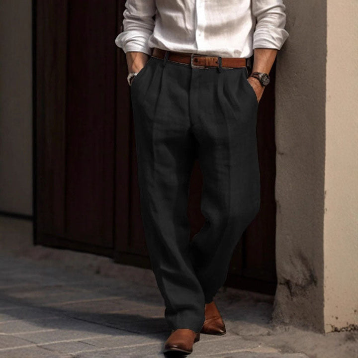 Louis Morel Pleated Straight-Leg Linen Trousers