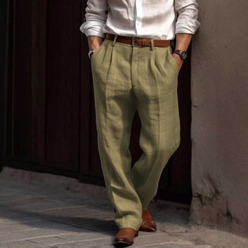 Louis Morel Pleated Straight-Leg Linen Trousers