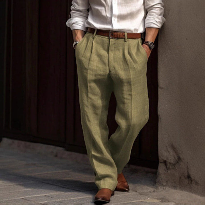 Louis Morel Pleated Straight-Leg Linen Trousers