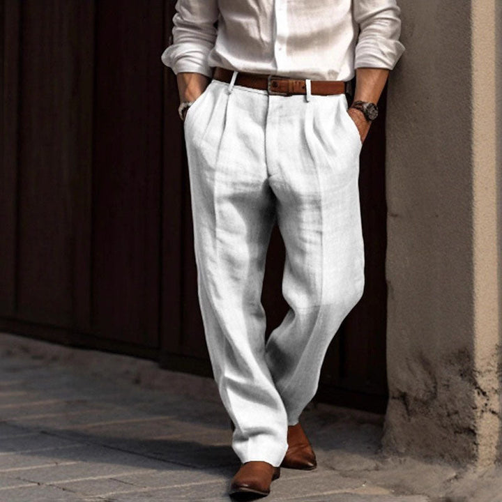 Louis Morel Pleated Straight-Leg Linen Trousers