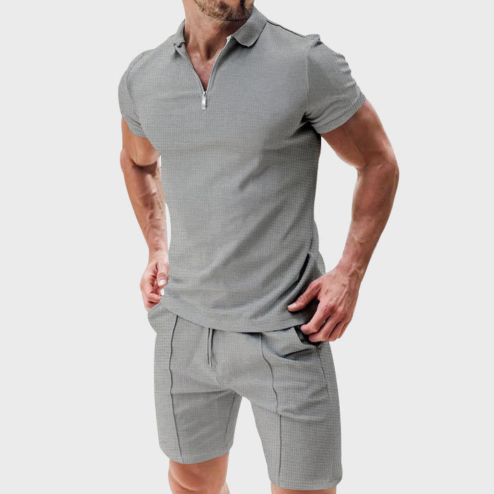 Louis Morel Ribbed Half-Zip Polo and Shorts Set