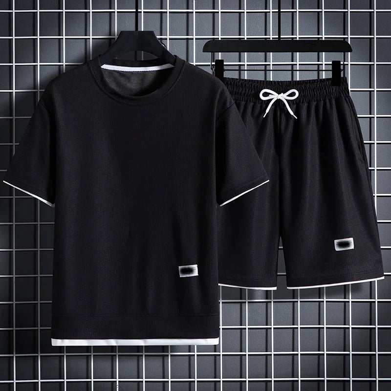 Louis Morel Textured Summer T-Shirt & Shorts Combo