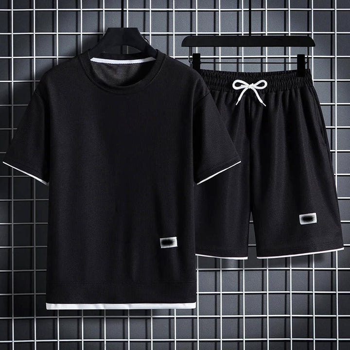 Louis Morel Textured Summer T-Shirt & Shorts Combo