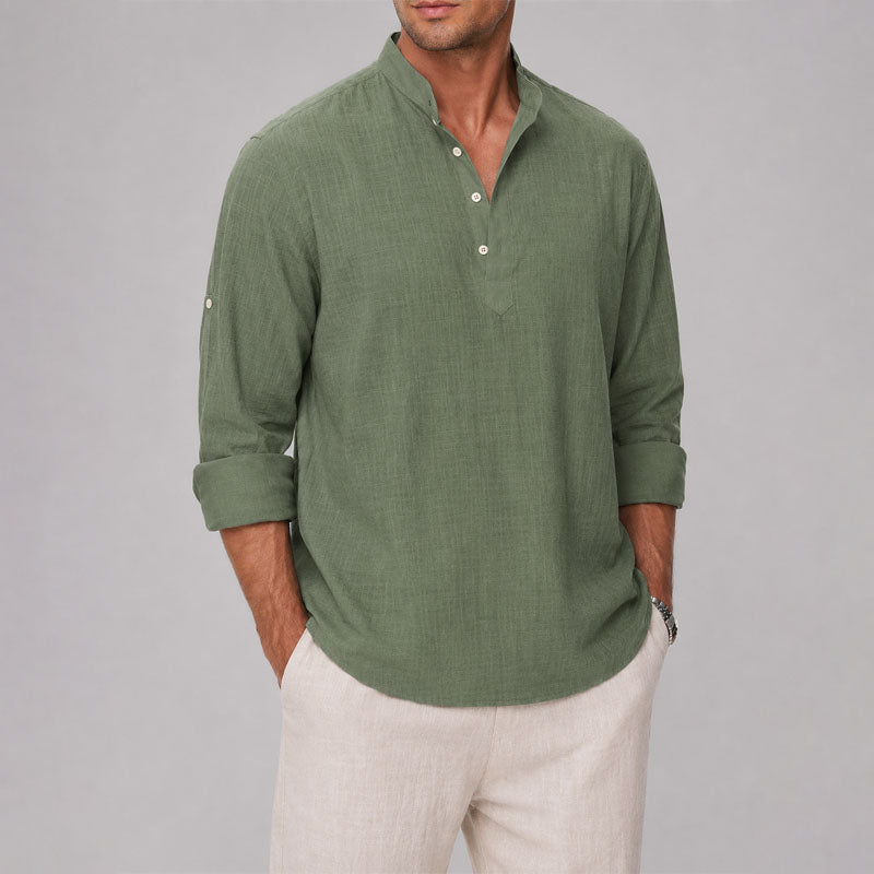 Lucas - Men's Band Collar Button Henley Shirt