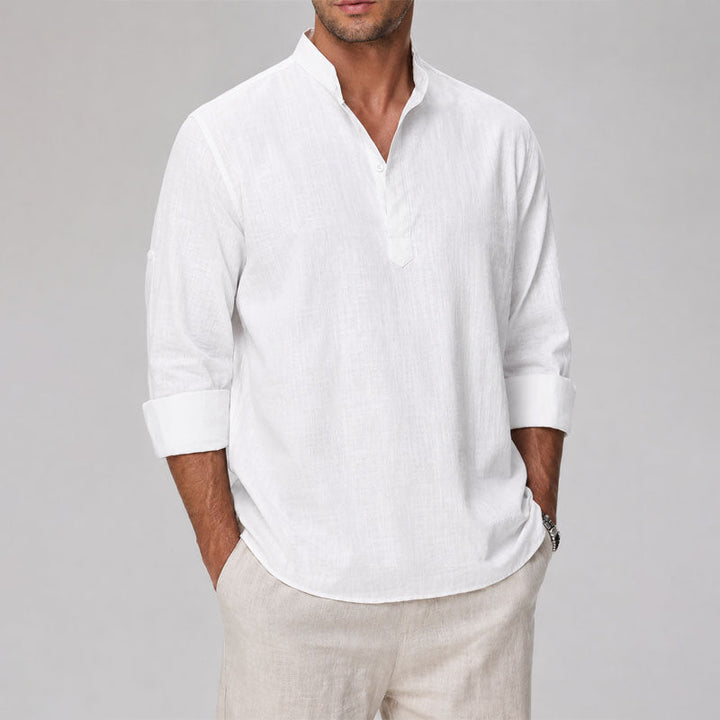 Lucas - Men's Band Collar Button Henley Shirt