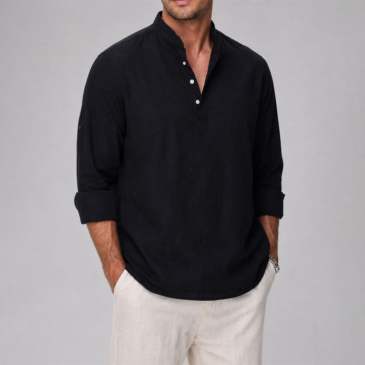 Lucas - Men's Band Collar Button Henley Shirt