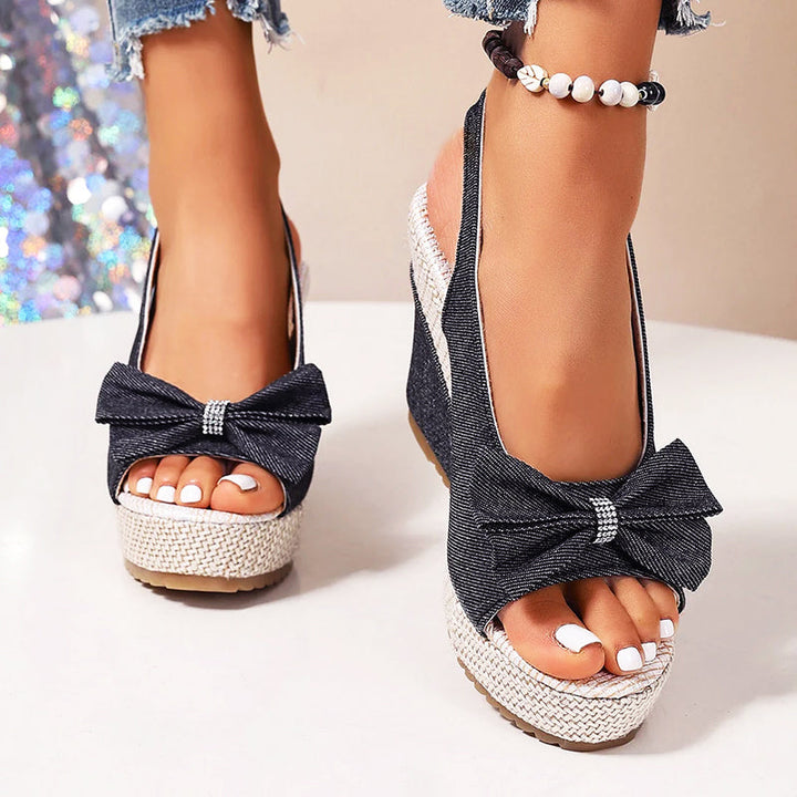 Luciana - Women’s Denim Bow Wedge Sandals