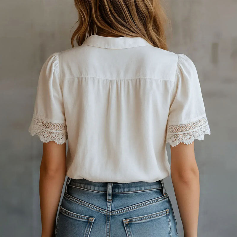 Madelynn - Women's Lace Trim Button-Up Boho Blouse