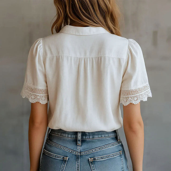 Madelynn - Women's Lace Trim Button-Up Boho Blouse
