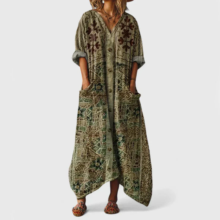 Madison - Women's Vintage Paisley V-Neck Caftan Dress