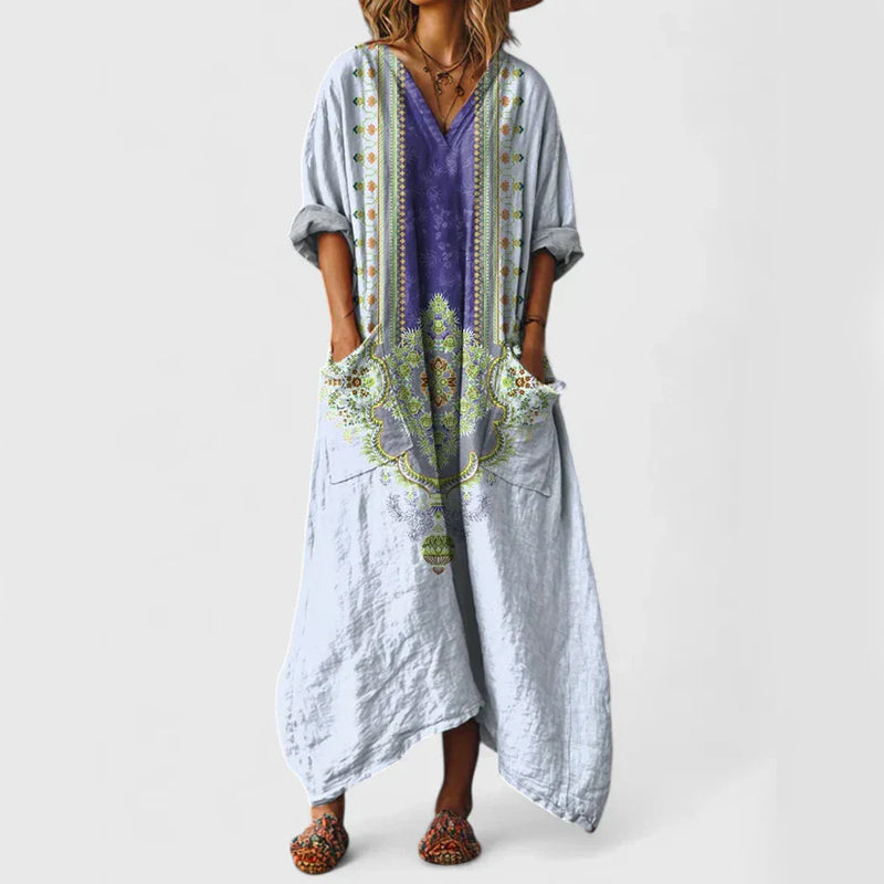 Madison - Women's Vintage Paisley V-Neck Caftan Dress