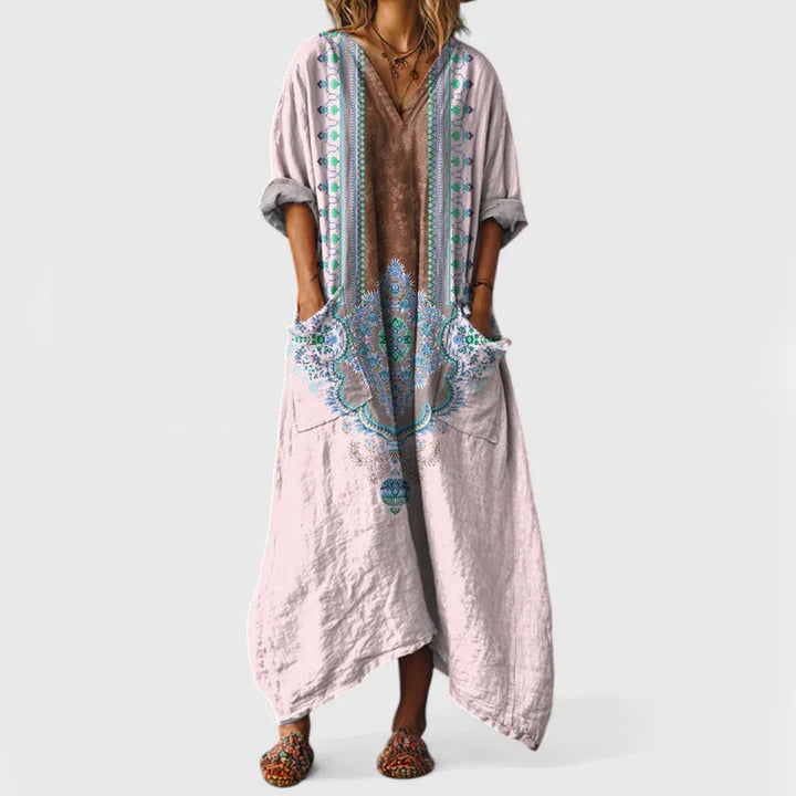 Madison - Women's Vintage Paisley V-Neck Caftan Dress