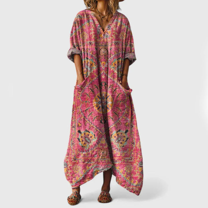 Madison - Women's Vintage Paisley V-Neck Caftan Dress