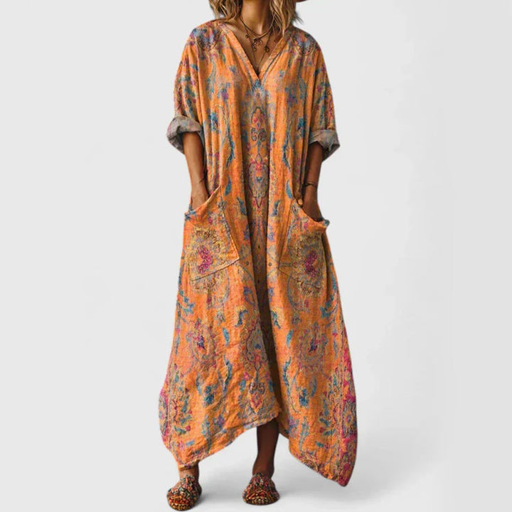 Madison - Women's Vintage Paisley V-Neck Caftan Dress