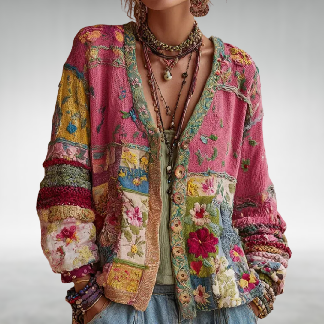 Margery - Women's Patchwork Knit Cardigan with Relaxed Fit