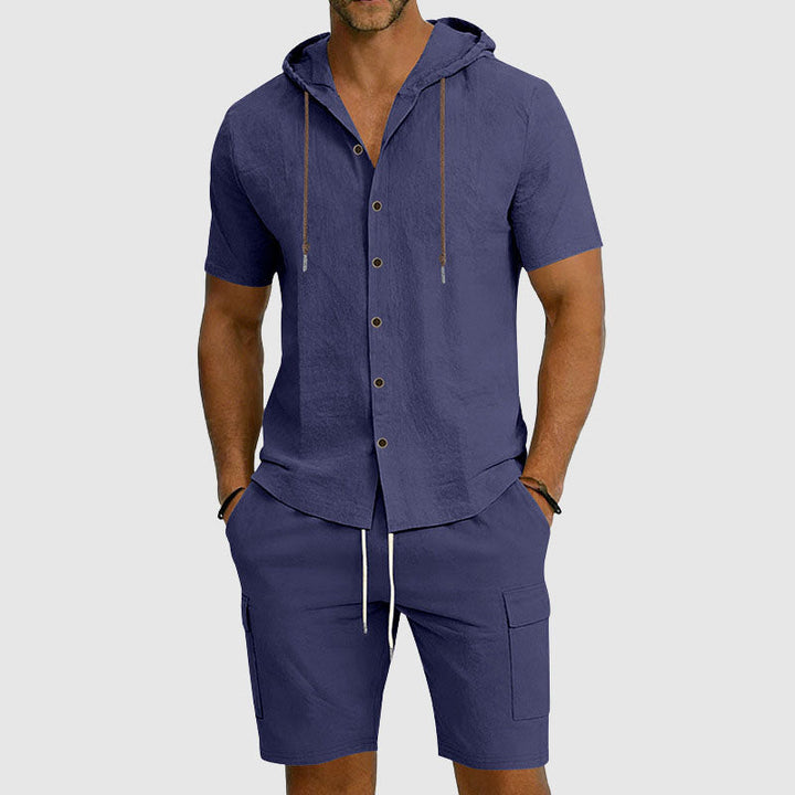 Mason - Men's Button-Down Hooded Linen Cargo Set