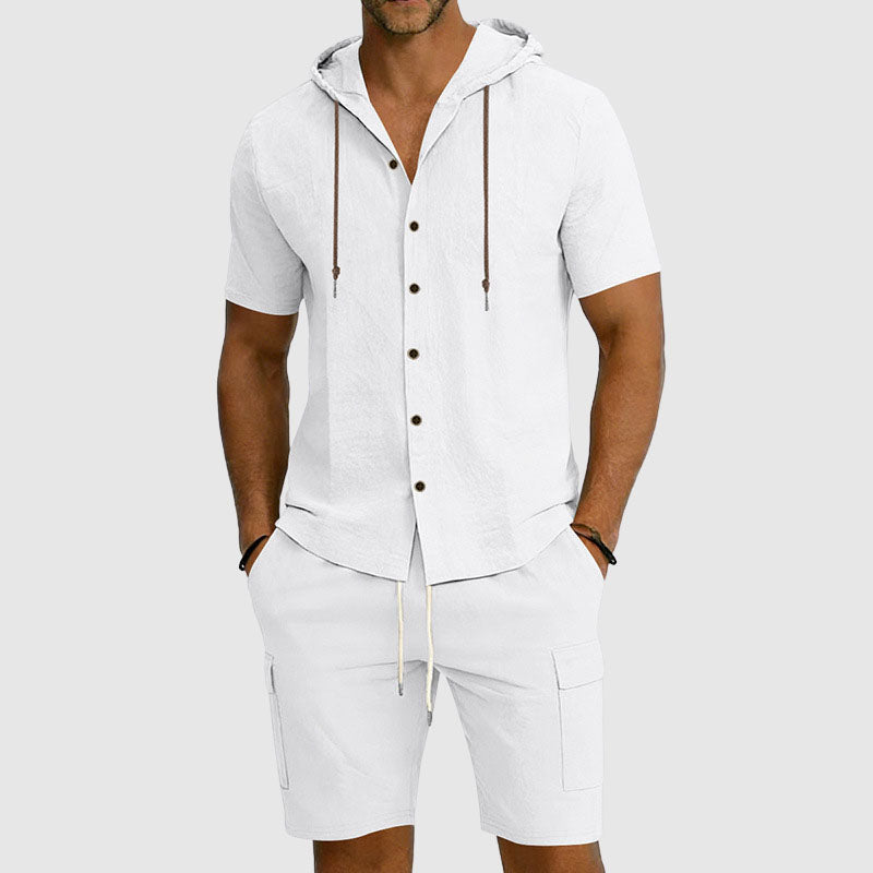 Mason - Men's Button-Down Hooded Linen Cargo Set