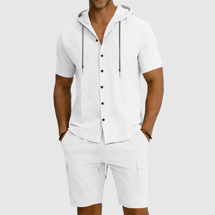 Mason - Men's Button-Down Hooded Linen Cargo Set