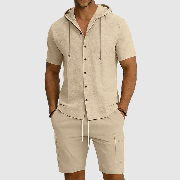 Mason - Men's Button-Down Hooded Linen Cargo Set