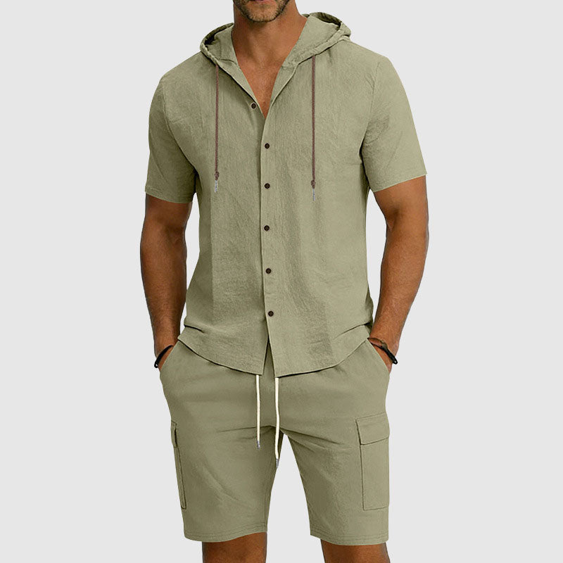 Mason - Men's Button-Down Hooded Linen Cargo Set