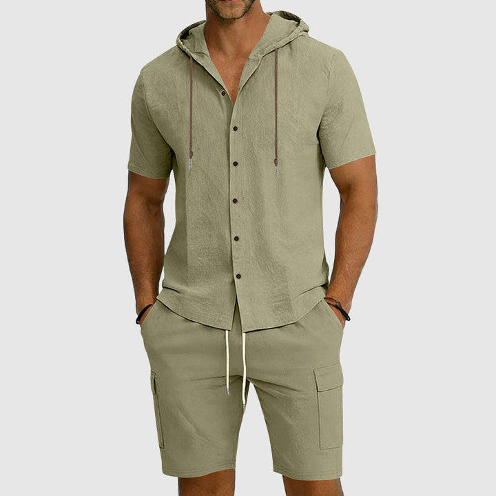 Mason - Men's Button-Down Hooded Linen Cargo Set