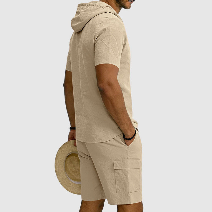 Mason - Men's Button-Down Hooded Linen Cargo Set