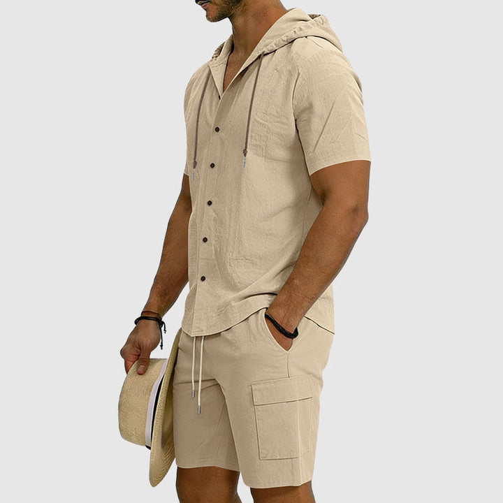 Mason - Men's Button-Down Hooded Linen Cargo Set