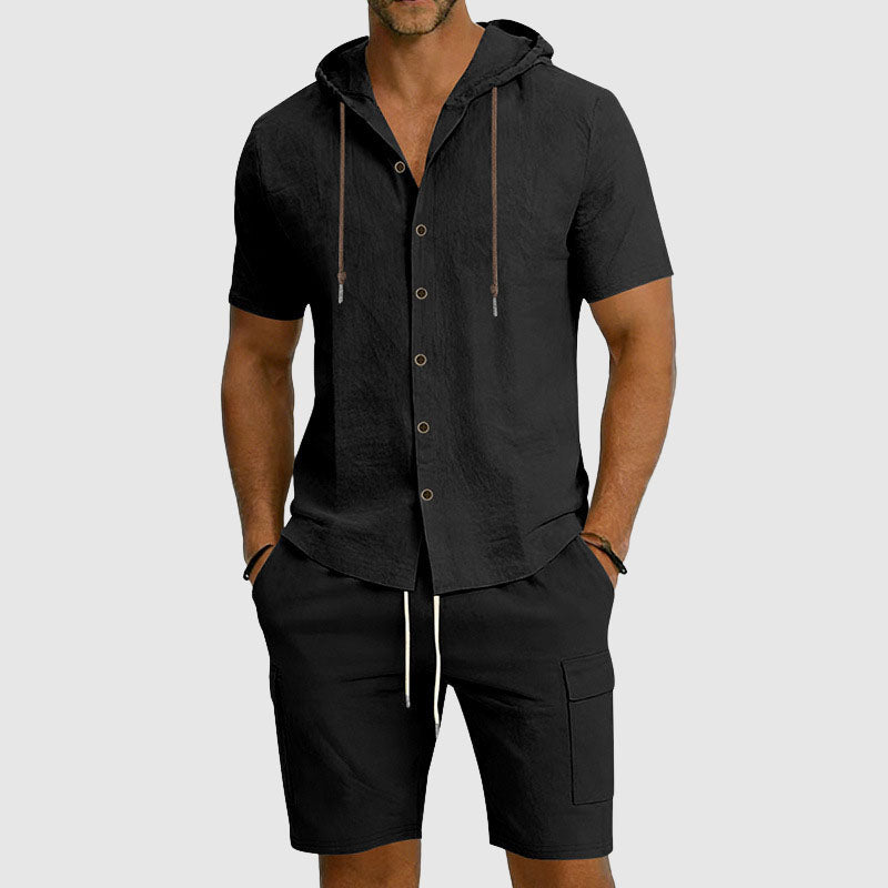 Mason - Men's Button-Down Hooded Linen Cargo Set
