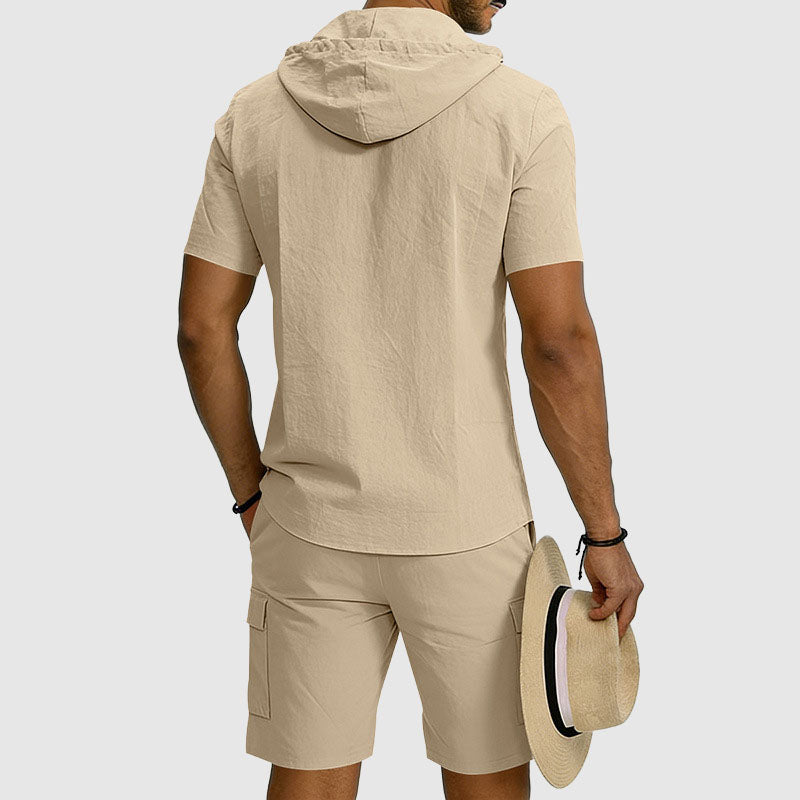 Mason - Men's Button-Down Hooded Linen Cargo Set